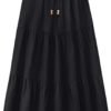 Women's 2024 Summer Boho Elastic High Waist Maxi Skirt A-Line Flowy Ruffle Tiered Long Beach Skirts with Pockets