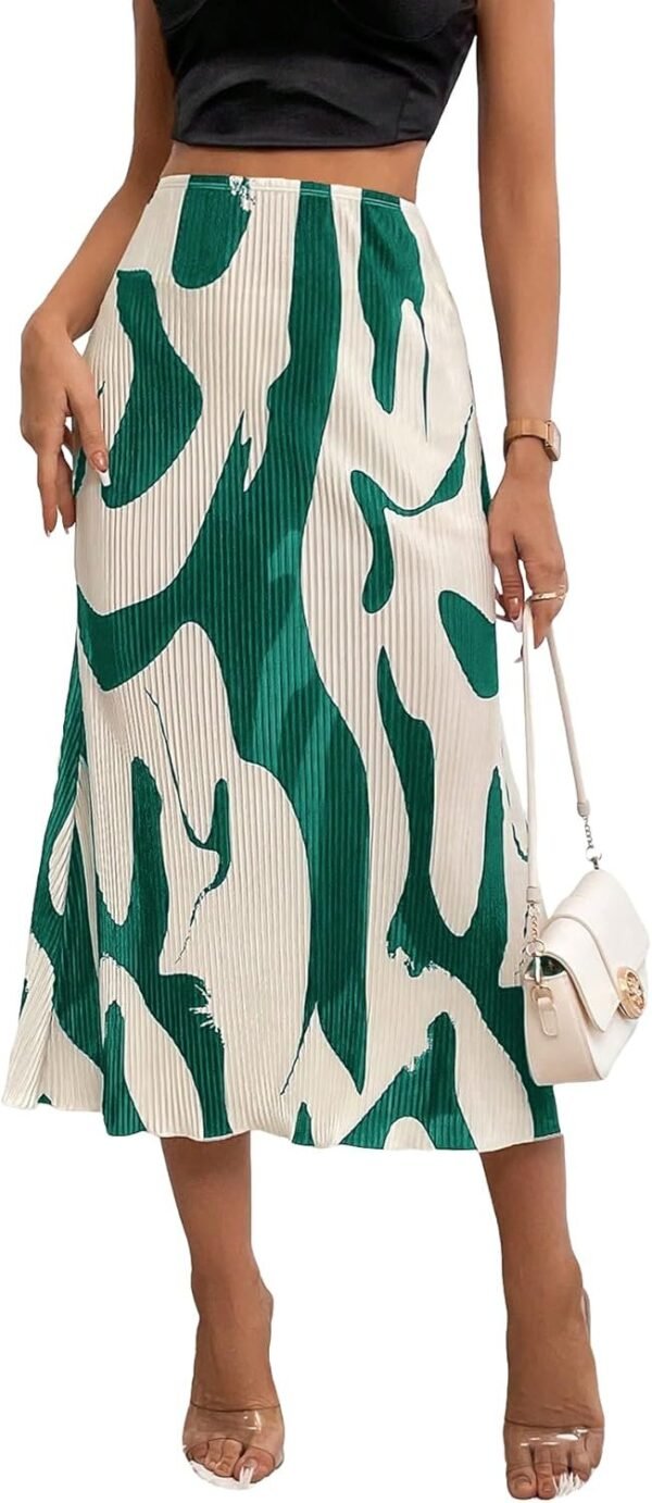 Women's High Waist Graphic Print A Line Pleated Long Skirt