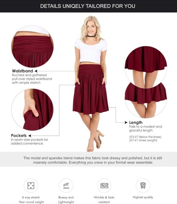 Skirts for Women Regular and Plus Size Skirt with Pockets Below The Knee Length Ruched Flowy Midi Skirt