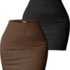 Women's 2 Piece Skirts Basic Versatile Stretchy Ribbed Casual High Waist Mini Skirt