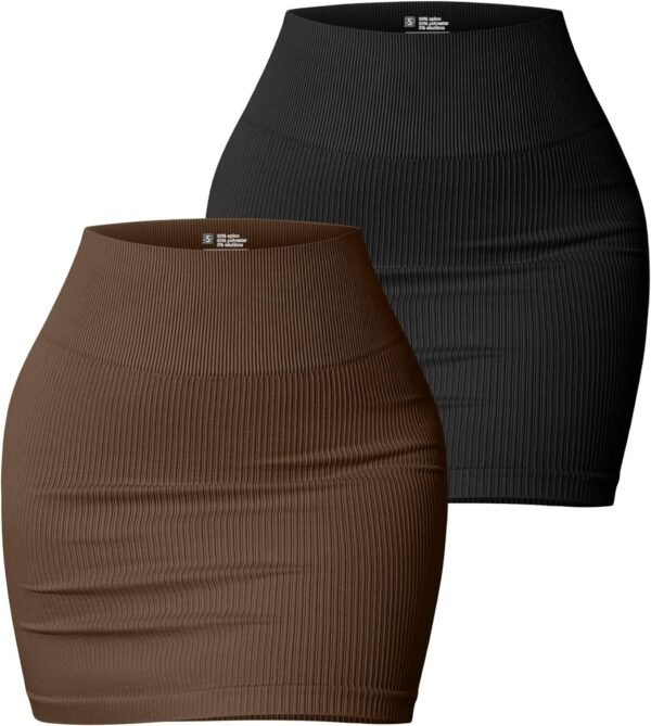 Women's 2 Piece Skirts Basic Versatile Stretchy Ribbed Casual High Waist Mini Skirt