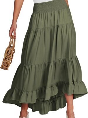 Women Summer Maxi Skirt Elastic High Waist Flowy Boho Casual Tiered Aline Long Beach Skirts 2024 Trendy Outfits