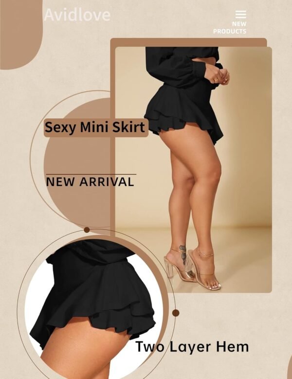 Mini Skirt for Women Sexy Solid Ruffle Trim Lingerie Skirt Short High Waist Two Layer Hem Skirt