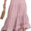 Women Summer Maxi Skirt Elastic High Waist Flowy Boho Casual Tiered Aline Long Beach Skirts 2024 Trendy Outfits