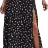 Women's Boho Floral High Waist Split A Line Midi Skirt