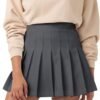 Women's Girl High Waisted Pleated Tennis Skirt School A-Line Skater Skirts with Lining Shorts