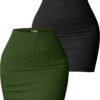 Women's 2 Piece Skirts Basic Versatile Stretchy Ribbed Casual High Waist Mini Skirt