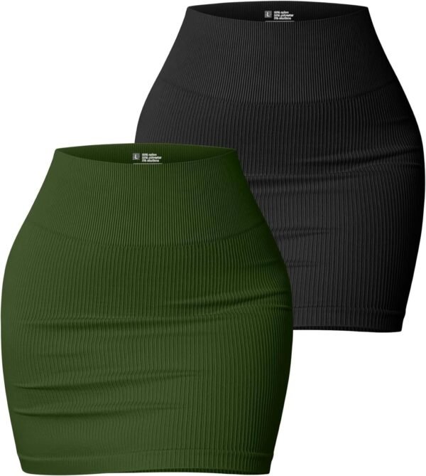 Women's 2 Piece Skirts Basic Versatile Stretchy Ribbed Casual High Waist Mini Skirt