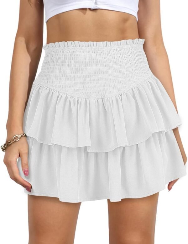 Women's High Waist Ruffle Mini Skirt Cute Tiered Short Skirt with Shorts Underneath