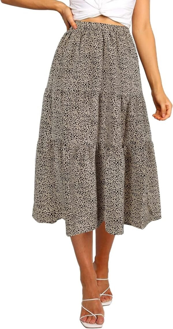Women's Boho Leopard Print Skirt Pleated A-Line Swing Midi Skirts