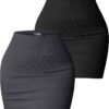 Women's 2 Piece Skirts Basic Versatile Stretchy Ribbed Casual High Waist Mini Skirt