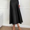 2024 Women Long Satin Summer Spring Skirt Silk Elegant High Waist Cocktail Party Wedding Flared A-Line Midi Skirts