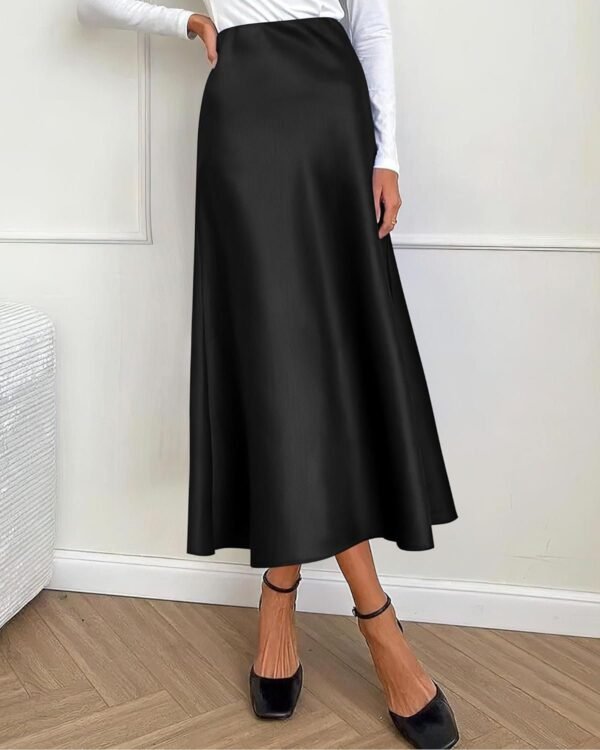 2024 Women Long Satin Summer Spring Skirt Silk Elegant High Waist Cocktail Party Wedding Flared A-Line Midi Skirts