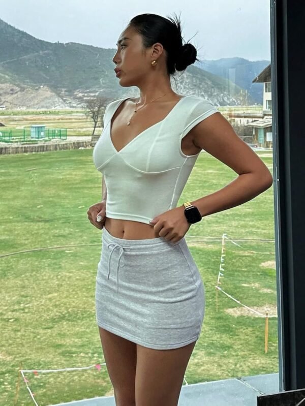 Women's Drawstring Waist Bodycon Skirt Skinny Mini Length Casual Plain Skirts