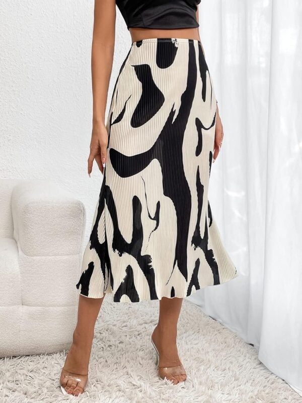 Women's High Waist Graphic Print A Line Pleated Long Skirt