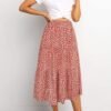 Women's Boho Leopard Print Skirt Pleated A-Line Swing Midi Skirts