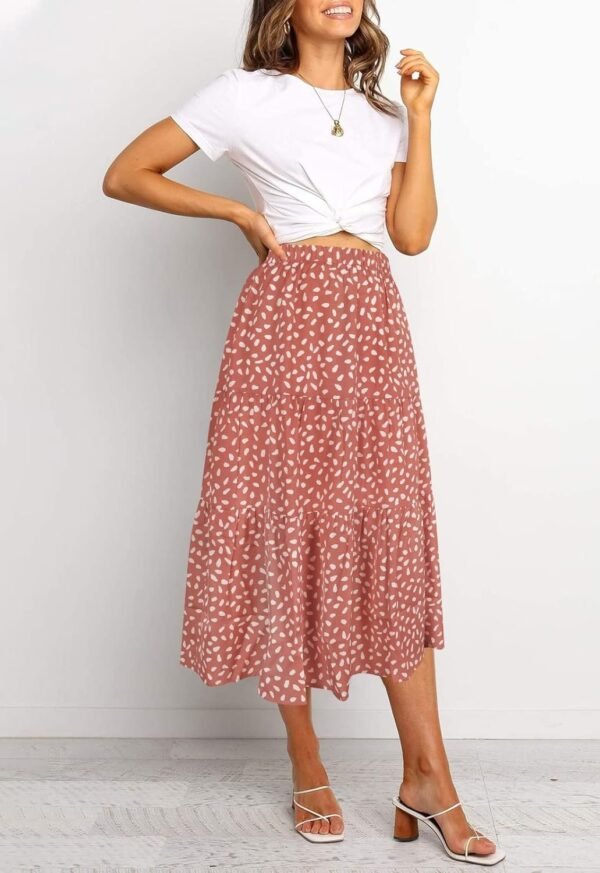 Women's Boho Leopard Print Skirt Pleated A-Line Swing Midi Skirts