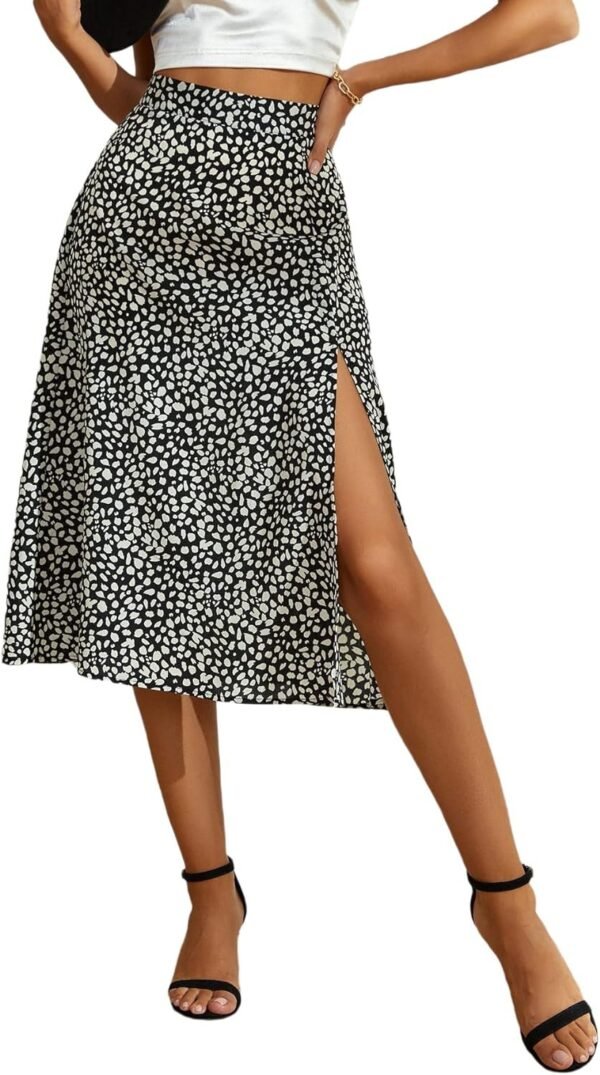 Women's Boho Floral High Waist Split A Line Midi Skirt