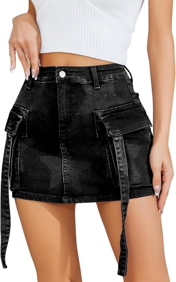 Skirt Women y2k Button Mini Jeans Skirt Denim Skirt with Pocket Low Waist