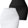 Women's 2 Piece Skirts Basic Versatile Stretchy Ribbed Casual High Waist Mini Skirt