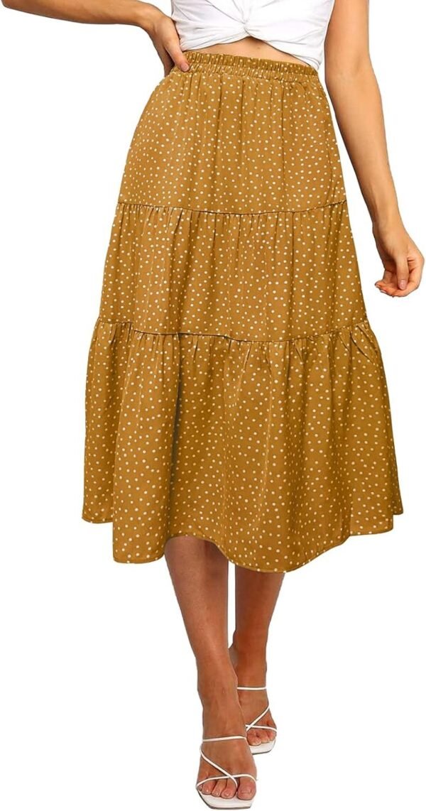 Women's Boho Leopard Print Skirt Pleated A-Line Swing Midi Skirts