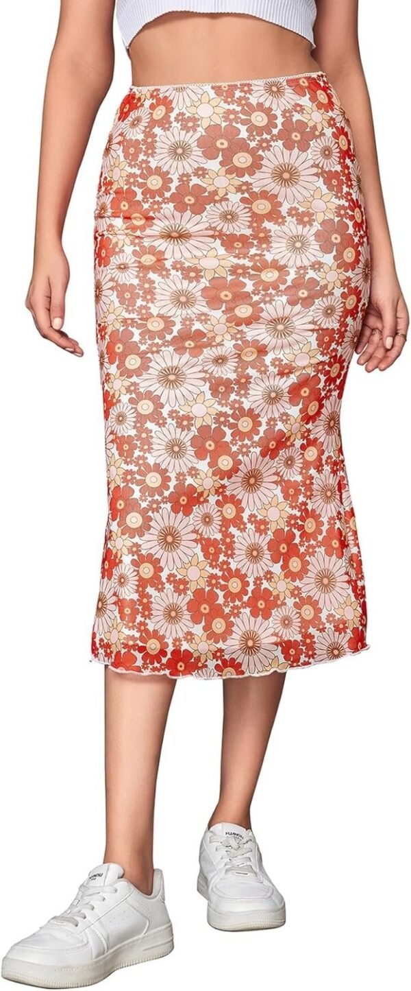 Women's Lettuce Trim High Waist Mesh Fishtail Bodycon Long Skirt