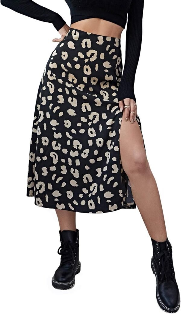 Women's Boho Floral High Waist Split A Line Midi Skirt