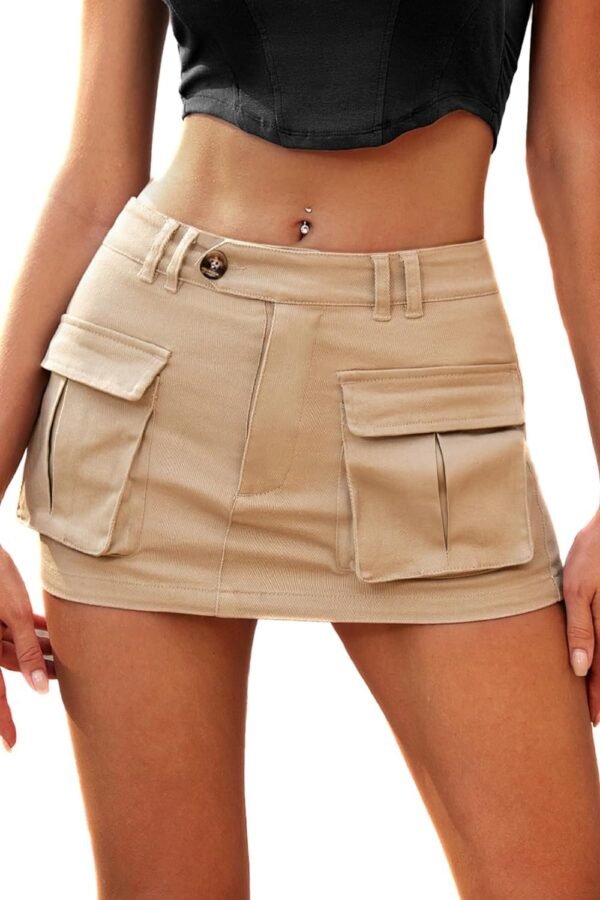 Women's Low Waist Mini Skirt Y2K, High-Stretch Bodycon Button Denim Skirt with Pockets