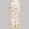 Women's Floral Print High Waist Bodycon Ruffle Hem Fishtail Long Skirt