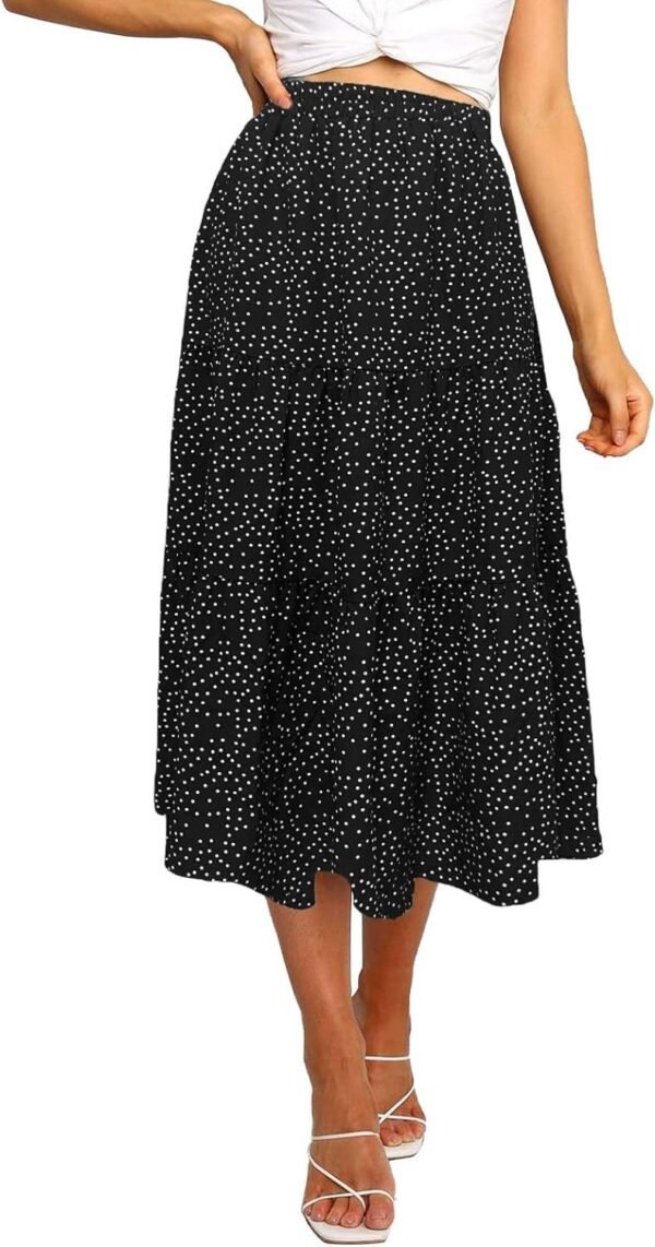 Women's Boho Leopard Print Skirt Pleated A-Line Swing Midi Skirts