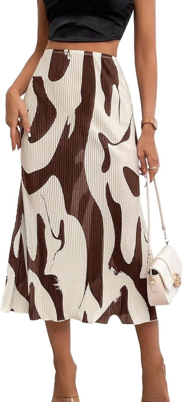 Women's High Waist Graphic Print A Line Pleated Long Skirt