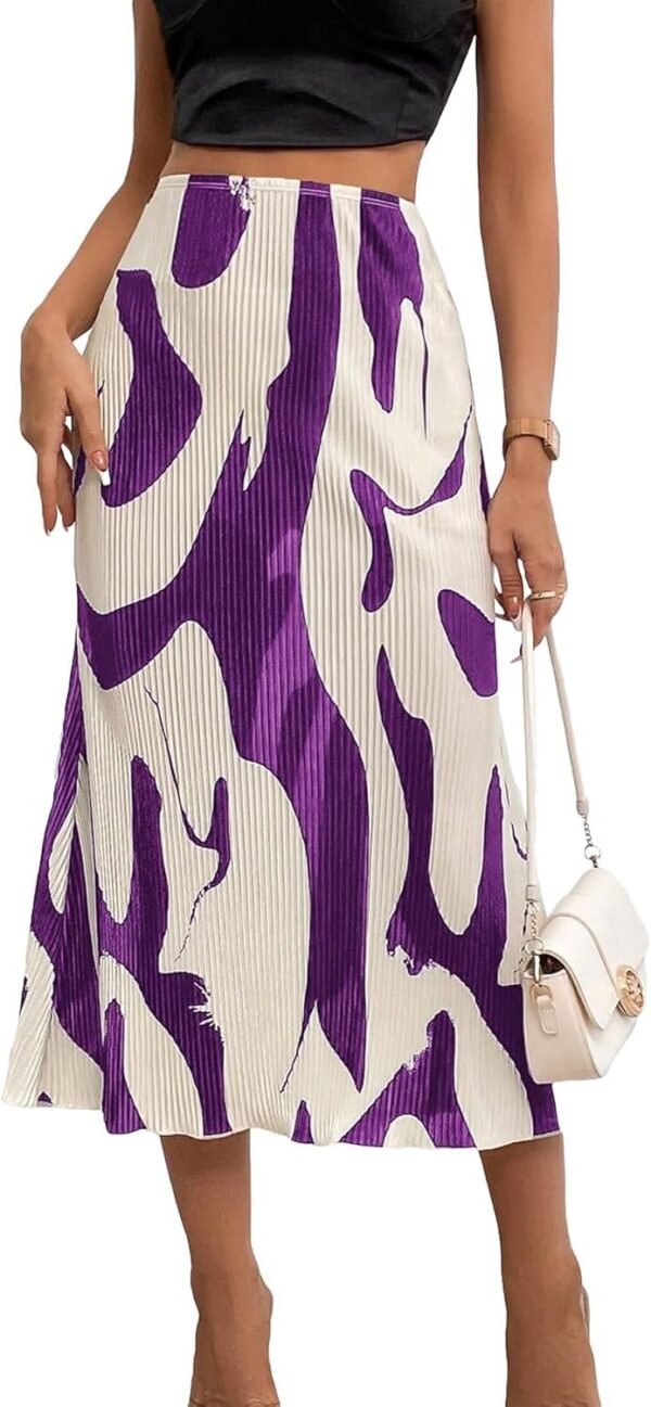 Women's High Waist Graphic Print A Line Pleated Long Skirt