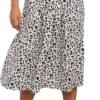 Women's Boho Leopard Print Skirt Pleated A-Line Swing Midi Skirts