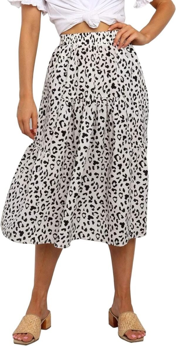 Women's Boho Leopard Print Skirt Pleated A-Line Swing Midi Skirts