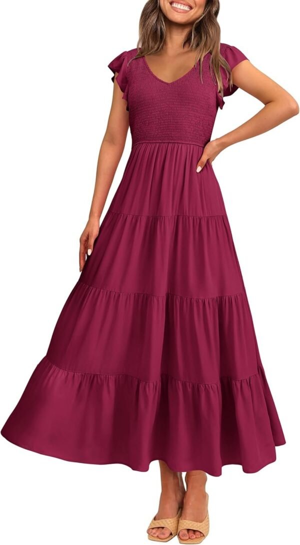 Women's Cap Sleeve V Neck Smocked Beach Sundress