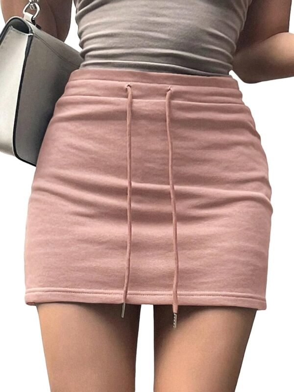Women's Drawstring Waist Bodycon Skirt Skinny Mini Length Casual Plain Skirts