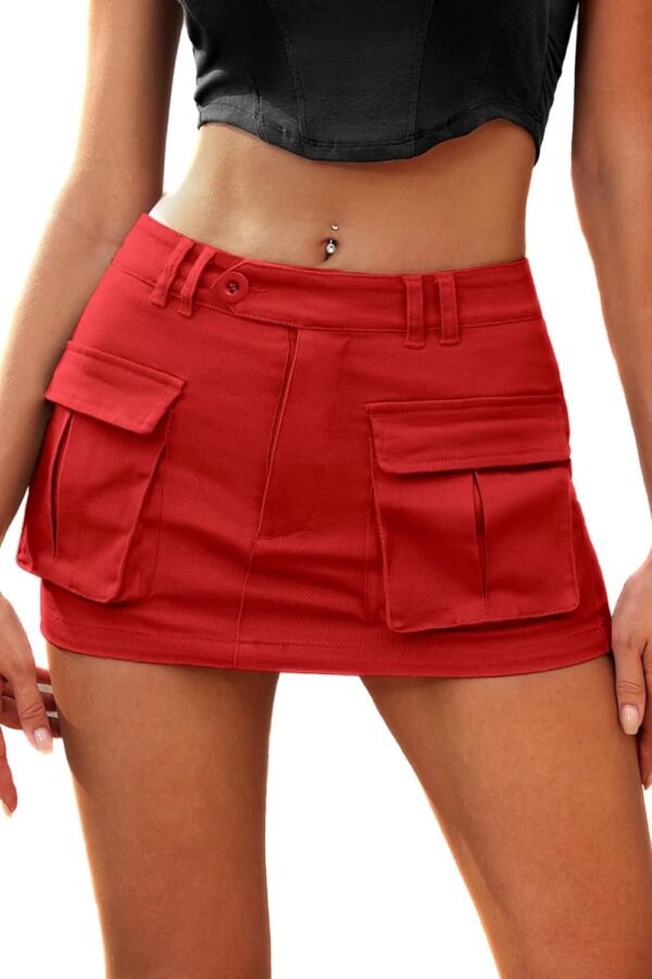 Women's Low Waist Mini Skirt Y2K, High-Stretch Bodycon Button Denim Skirt with Pockets