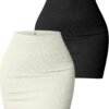 Women's 2 Piece Skirts Basic Versatile Stretchy Ribbed Casual High Waist Mini Skirt