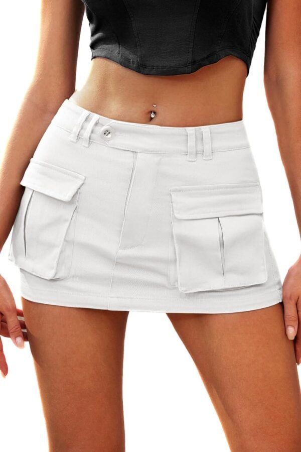 Women's Low Waist Mini Skirt Y2K, High-Stretch Bodycon Button Denim Skirt with Pockets