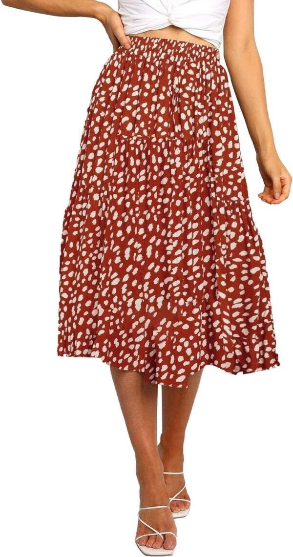 Women's Boho Leopard Print Skirt Pleated A-Line Swing Midi Skirts