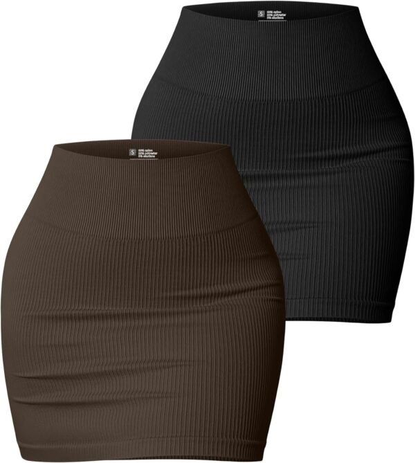 Women's 2 Piece Skirts Basic Versatile Stretchy Ribbed Casual High Waist Mini Skirt