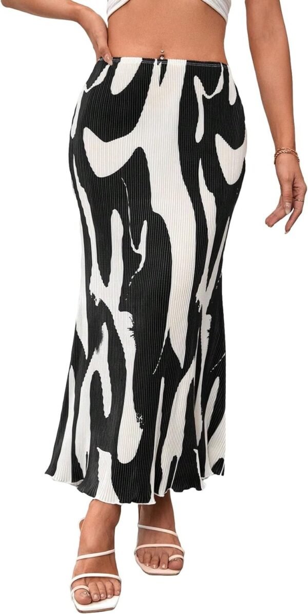 Women's High Waist Graphic Print A Line Pleated Long Skirt