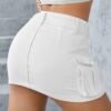 Low Waist Skirt Women Button Mini Denim Skirt with Pocket Mini Skirt