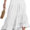 Women Summer Maxi Skirt Elastic High Waist Flowy Boho Casual Tiered Aline Long Beach Skirts 2024 Trendy Outfits