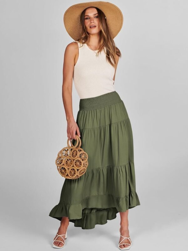 Women Summer Maxi Skirt Elastic High Waist Flowy Boho Casual Tiered Aline Long Beach Skirts 2024 Trendy Outfits