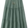 Women's 2024 Summer Boho Elastic High Waist Maxi Skirt A-Line Flowy Ruffle Tiered Long Beach Skirts with Pockets