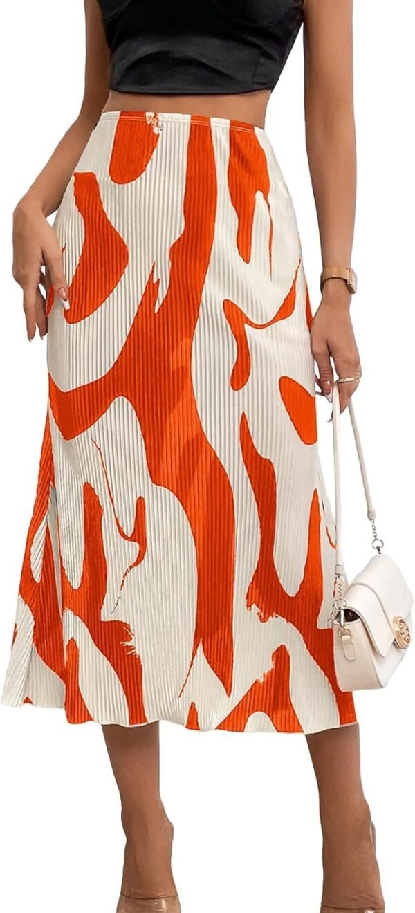 Women's High Waist Graphic Print A Line Pleated Long Skirt