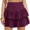 Women's High Waist Ruffle Mini Skirt Cute Tiered Short Skirt with Shorts Underneath