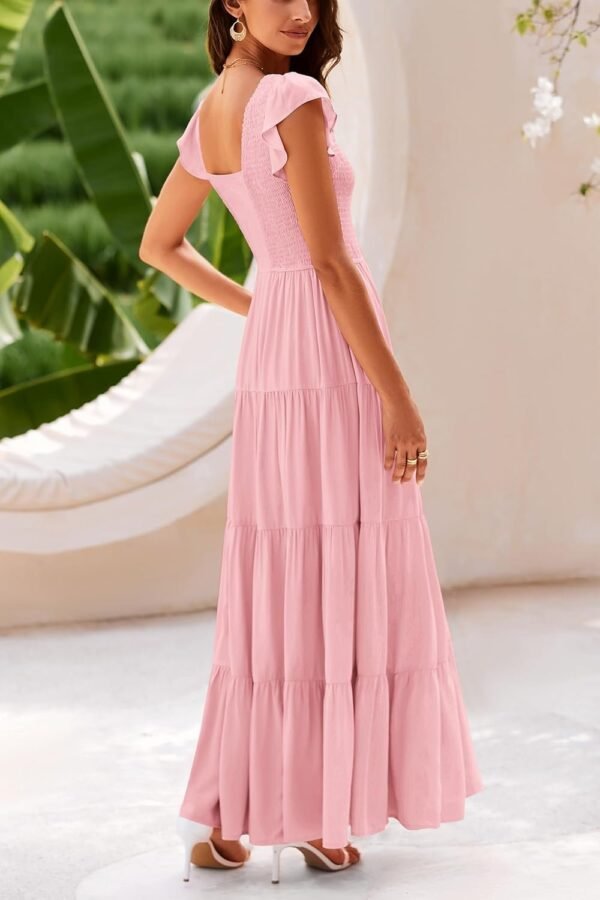 Women's Cap Sleeve V Neck Smocked Beach Sundress