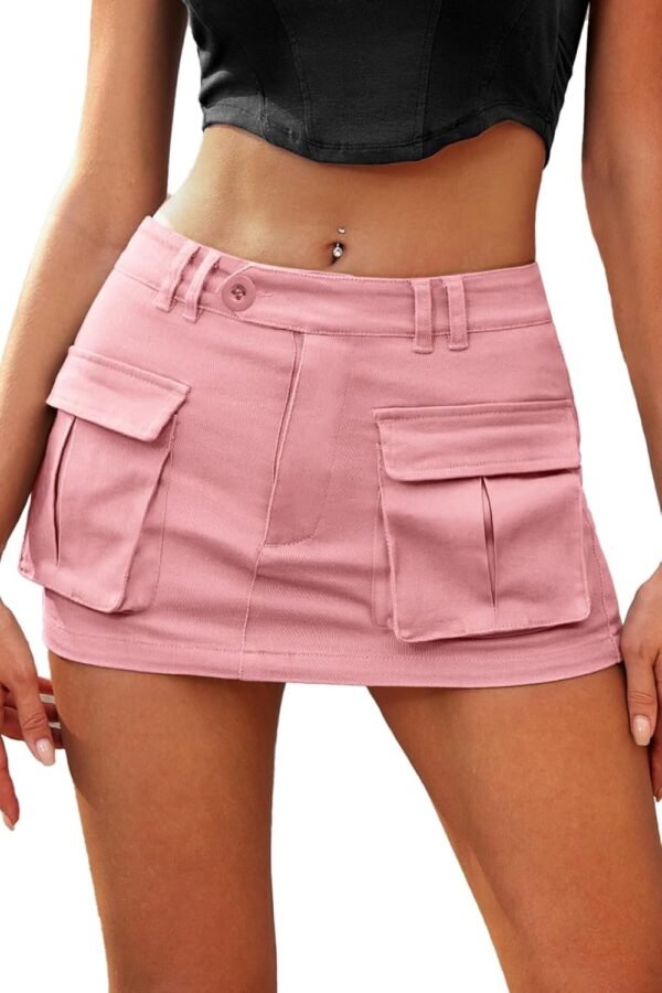 Women's Low Waist Mini Skirt Y2K, High-Stretch Bodycon Button Denim Skirt with Pockets